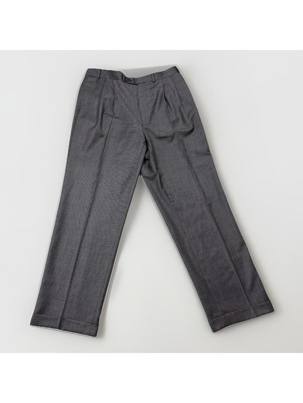 Vtg Polo Ralph Lauren Pleated Wool Trousers Gray Pants Fits 36x32 Houndstooth